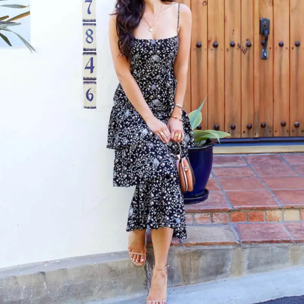Likely Black Midi Ruffle Dress